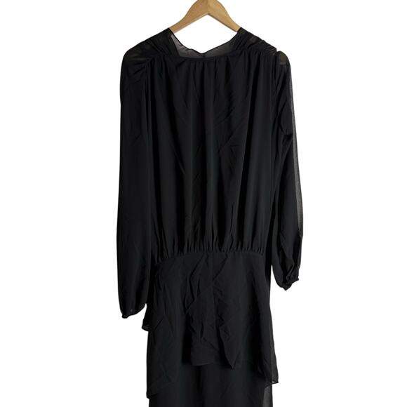Amanda Uprichard Calliope Black Tie Waist Sheer Ruffled Long Sleeve Maxi Dress S - Picture 6 of 9